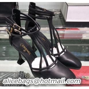 Fashion Chanel Heel 9cm Laminated Lambskin Sandals G34886 Black 2019