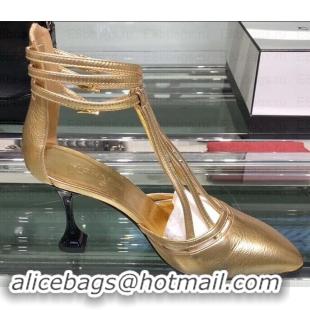 Best Grade Chanel Heel 9cm Laminated Lambskin Sandals G34886 Gold 2019