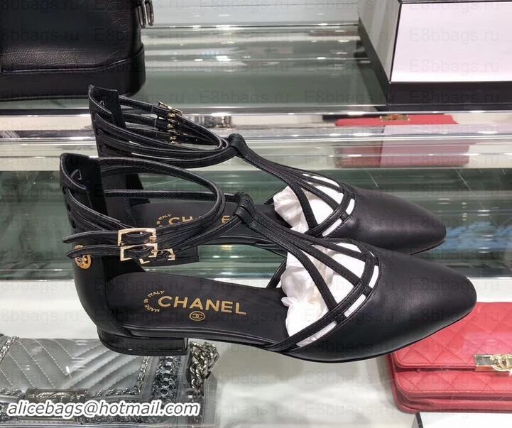 Best Product Chanel Heel 2cm Laminated Lambskin Sandals G35047 Black 2019