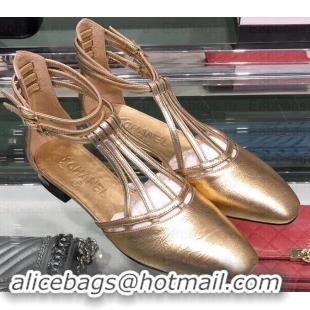 Low Price Chanel Heel 2cm Laminated Lambskin Sandals G35047 Gold 2019