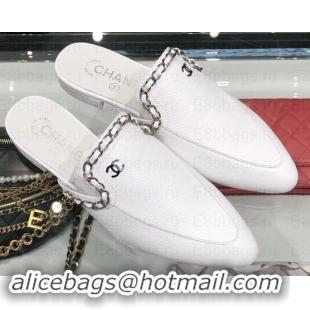 Classic Hot Chanel Chain Around Mules Slippers Sandals G34926 White 2019