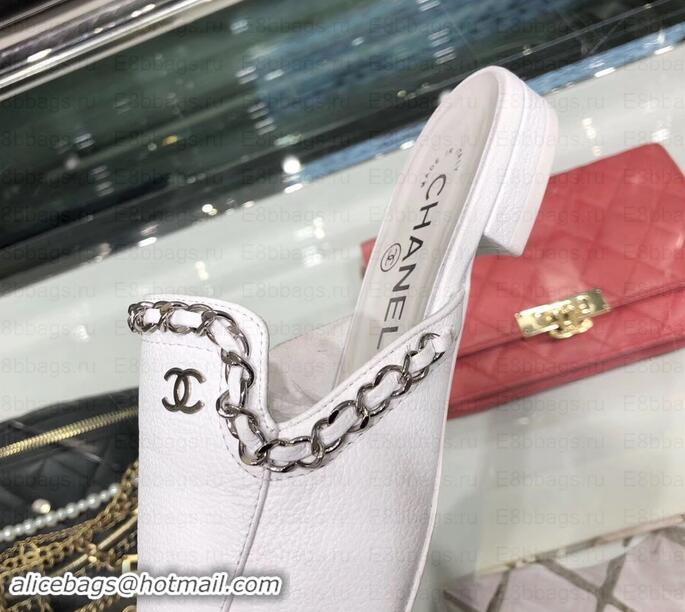 Classic Hot Chanel Chain Around Mules Slippers Sandals G34926 White 2019