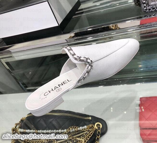 Classic Hot Chanel Chain Around Mules Slippers Sandals G34926 White 2019