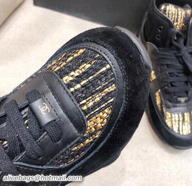 Fashion Chanel CC Logo High-top Sneakers G35060 Black/Gold 2019