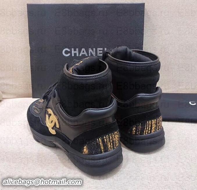 Fashion Chanel CC Logo High-top Sneakers G35060 Black/Gold 2019