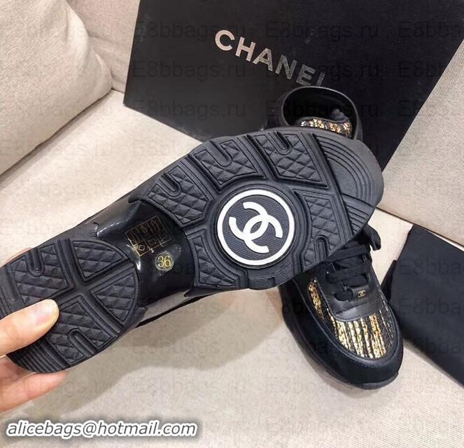 Fashion Chanel CC Logo High-top Sneakers G35060 Black/Gold 2019