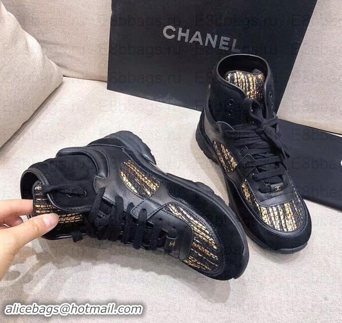 Fashion Chanel CC Logo High-top Sneakers G35060 Black/Gold 2019