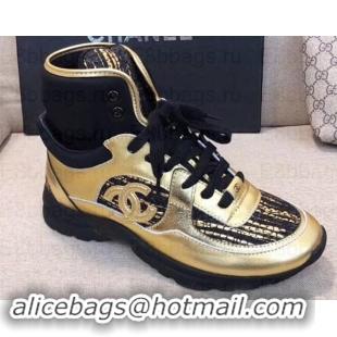 Good Taste Chanel CC Logo High-top Sneakers G35060 Gold/Black 2019