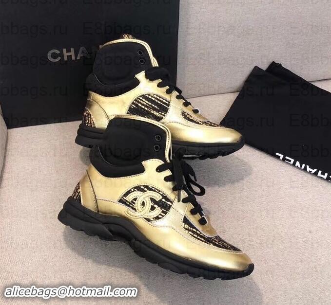 Good Taste Chanel CC Logo High-top Sneakers G35060 Gold/Black 2019