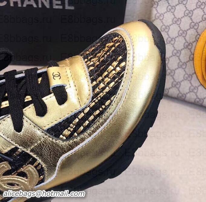 Good Taste Chanel CC Logo High-top Sneakers G35060 Gold/Black 2019