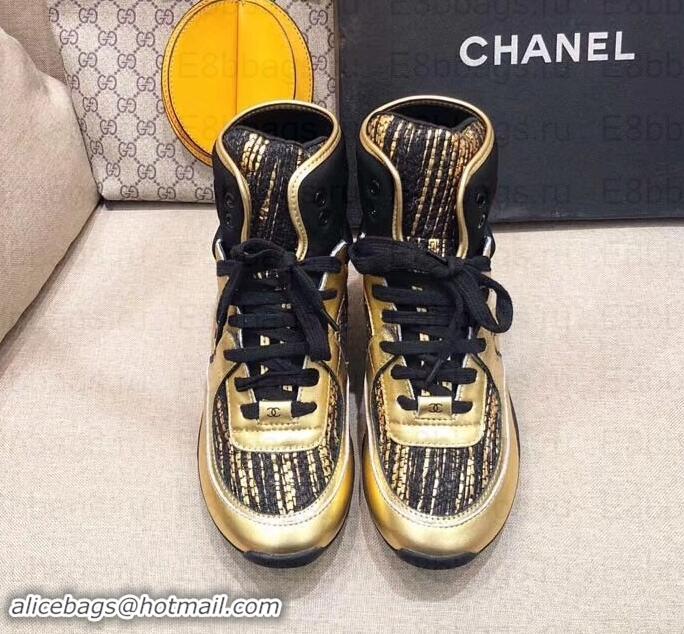 Good Taste Chanel CC Logo High-top Sneakers G35060 Gold/Black 2019