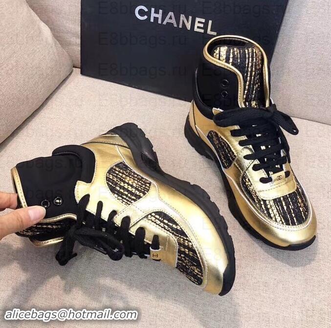 Good Taste Chanel CC Logo High-top Sneakers G35060 Gold/Black 2019