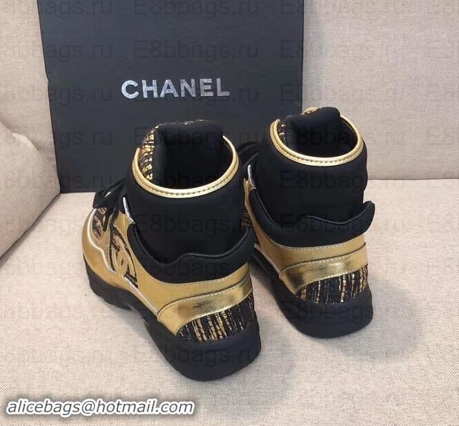 Good Taste Chanel CC Logo High-top Sneakers G35060 Gold/Black 2019