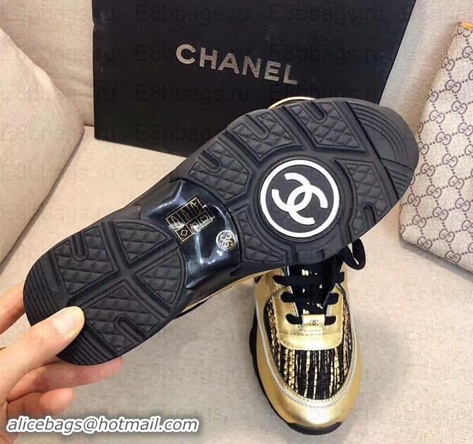 Good Taste Chanel CC Logo High-top Sneakers G35060 Gold/Black 2019