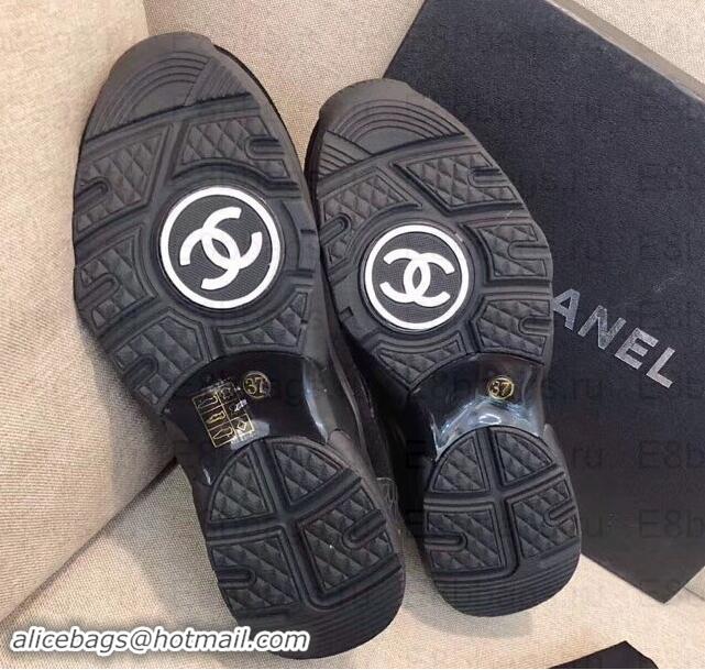 Luxury Cheap Chanel CC Logo Sneakers G34360 Black/Gold 2019