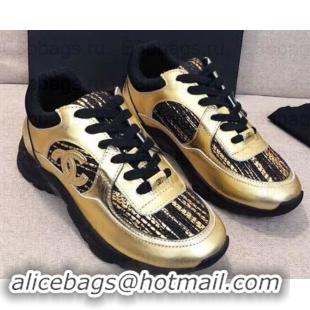 Luxury Chanel CC Logo Sneakers G34360 Gold/Black 2019