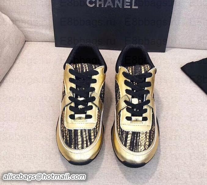 Luxury Chanel CC Logo Sneakers G34360 Gold/Black 2019