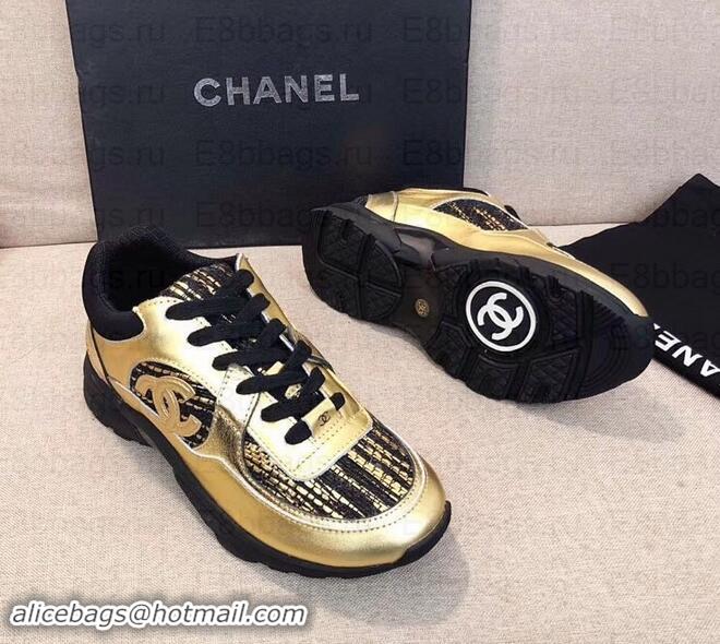 Luxury Chanel CC Logo Sneakers G34360 Gold/Black 2019