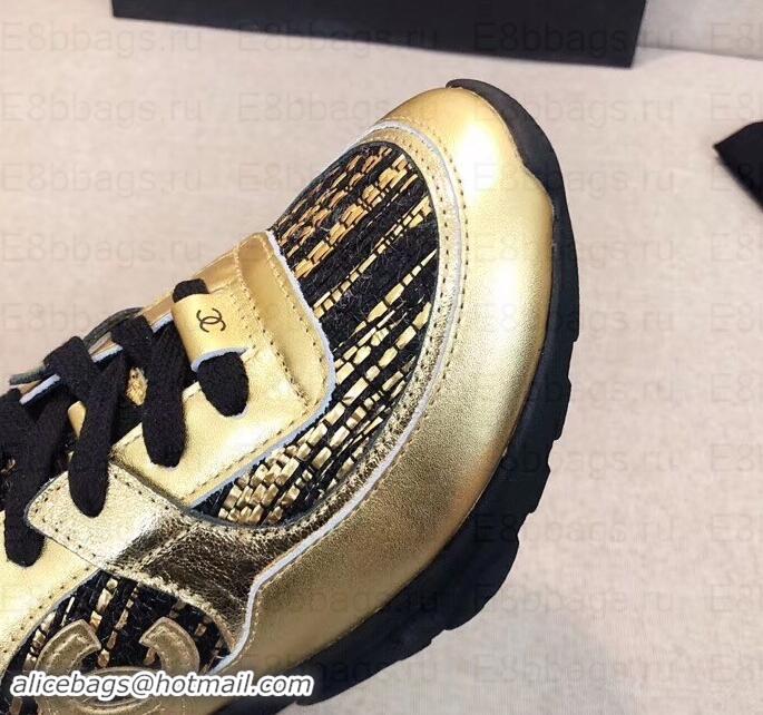 Luxury Chanel CC Logo Sneakers G34360 Gold/Black 2019