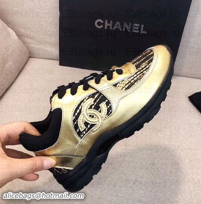 Luxury Chanel CC Logo Sneakers G34360 Gold/Black 2019