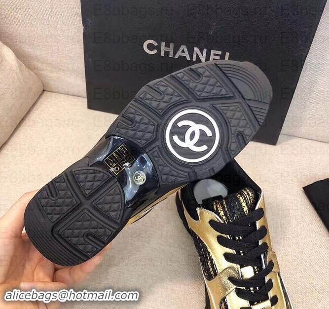 Luxury Chanel CC Logo Sneakers G34360 Gold/Black 2019