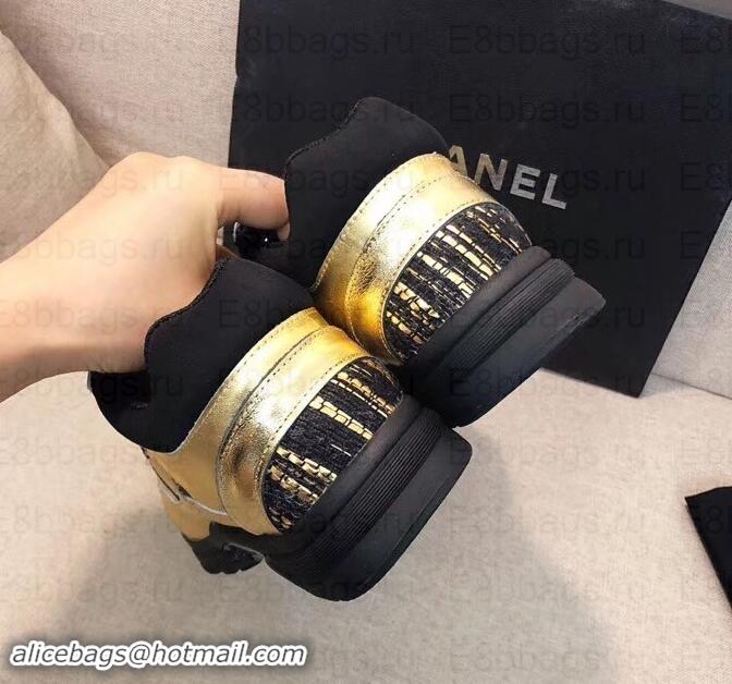 Luxury Chanel CC Logo Sneakers G34360 Gold/Black 2019