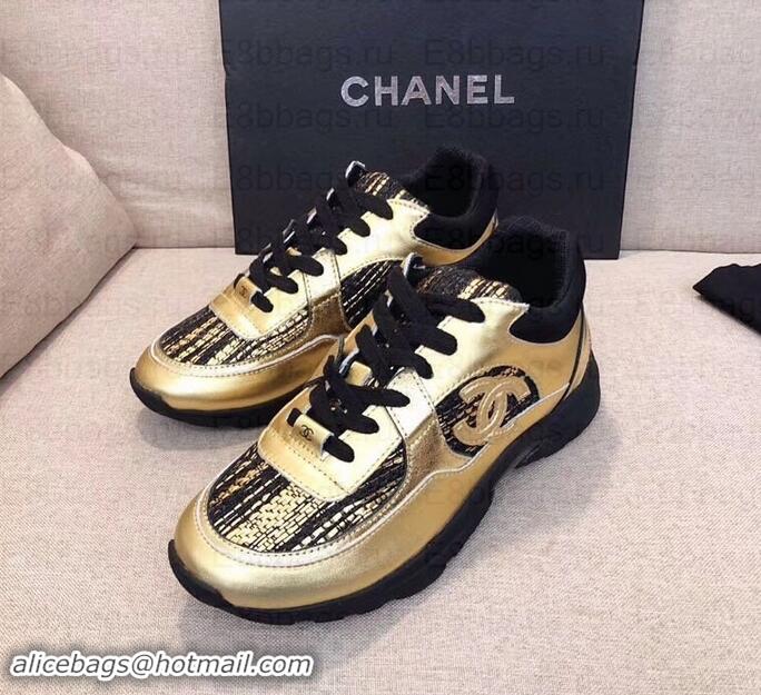 Luxury Chanel CC Logo Sneakers G34360 Gold/Black 2019