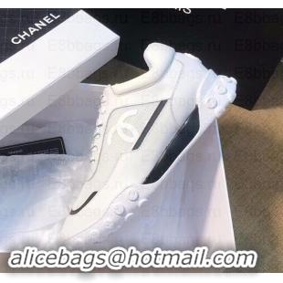 Classic Chanel Logo Mesh and Fabric Sneakers G34086 White 2019