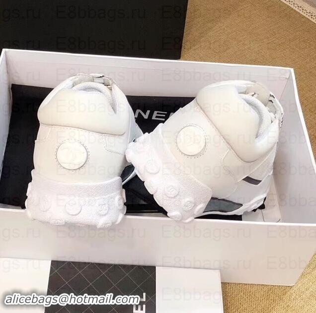 Classic Chanel Logo Mesh and Fabric Sneakers G34086 White 2019