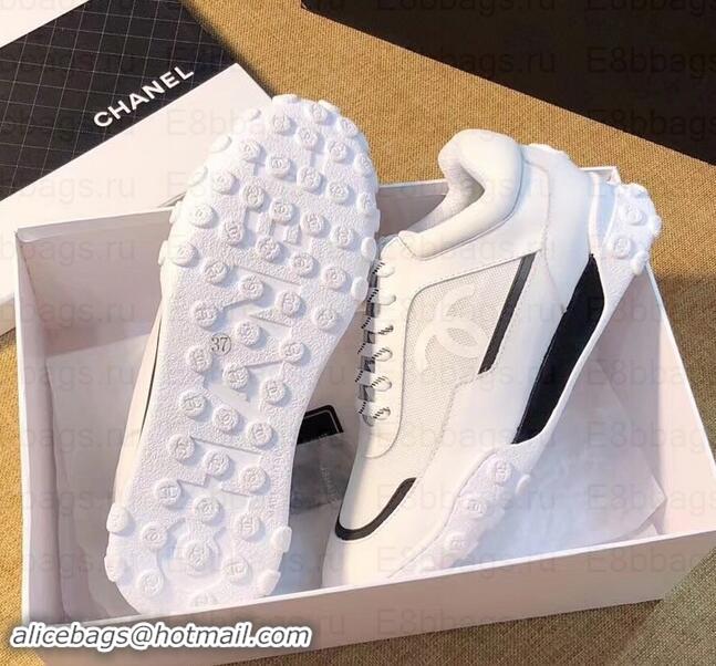 Classic Chanel Logo Mesh and Fabric Sneakers G34086 White 2019