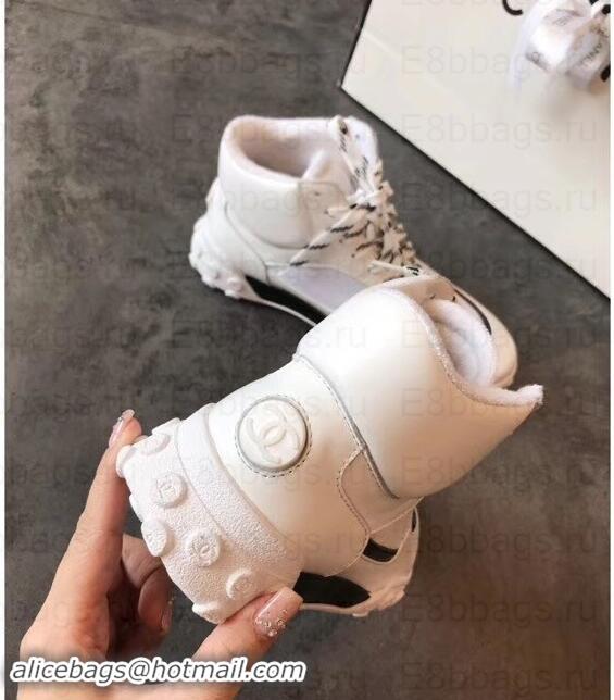 Top Design Chanel Logo Mesh and Fabric High-top Sneakers G34088 White 2019