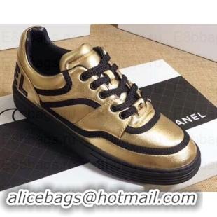 Top Grade Chanel Logo Sneakers G35063 Gold 2019