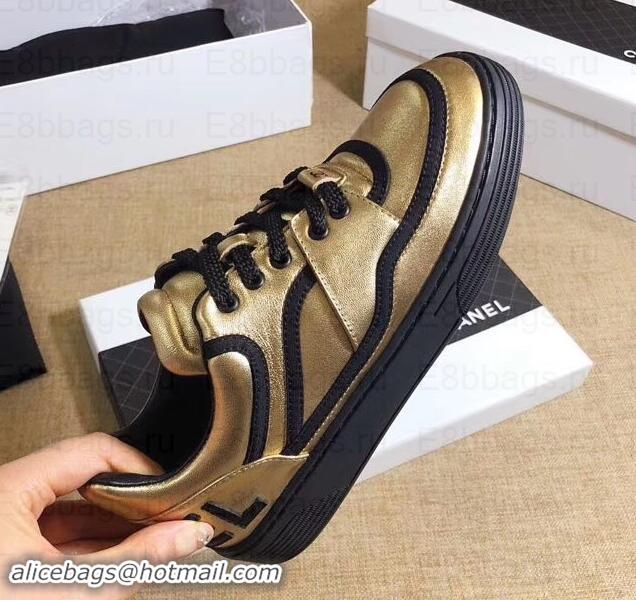 Top Grade Chanel Logo Sneakers G35063 Gold 2019