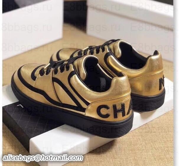 Top Grade Chanel Logo Sneakers G35063 Gold 2019