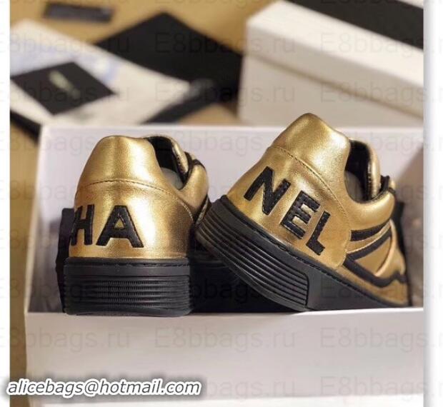 Top Grade Chanel Logo Sneakers G35063 Gold 2019