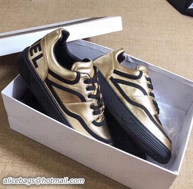 Top Grade Chanel Logo Sneakers G35063 Gold 2019