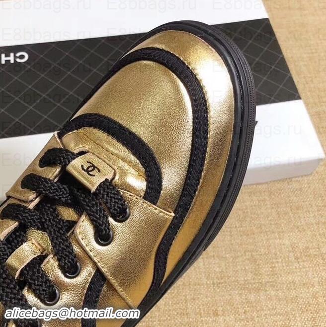 Top Grade Chanel Logo Sneakers G35063 Gold 2019