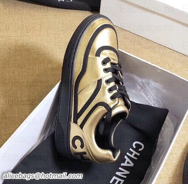 Top Grade Chanel Logo Sneakers G35063 Gold 2019