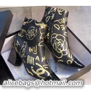 Best Grade Chanel Printed Lambskin and Patent Calfskin Ankle Boots G35073 2019