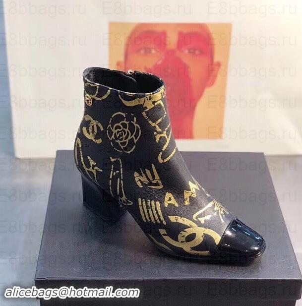 Best Grade Chanel Printed Lambskin and Patent Calfskin Ankle Boots G35073 2019