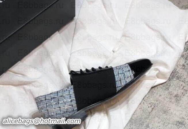 Good Quality Chanel Glittered Fabric/Patent Calfskin Lace-Ups G34128 Tweed Blue 2019