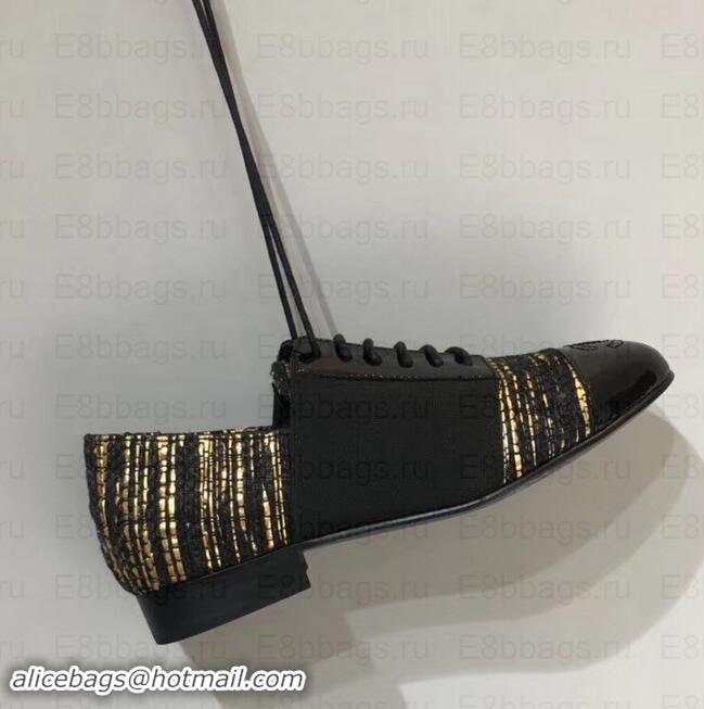 Luxury Chanel Glittered Fabric/Patent Calfskin Lace-Ups G34128 Tweed Black/Gold 2019