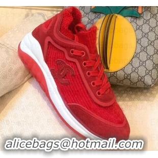 Top Design Chanel Fabric Suede Calfskin and TPU Sneakers G35202 Red 2019