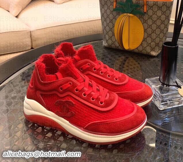 Top Design Chanel Fabric Suede Calfskin and TPU Sneakers G35202 Red 2019