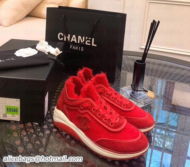 Top Design Chanel Fabric Suede Calfskin and TPU Sneakers G35202 Red 2019