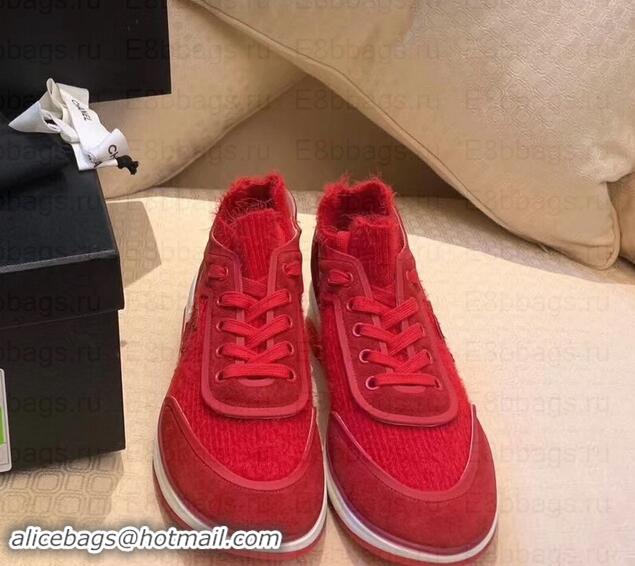 Top Design Chanel Fabric Suede Calfskin and TPU Sneakers G35202 Red 2019