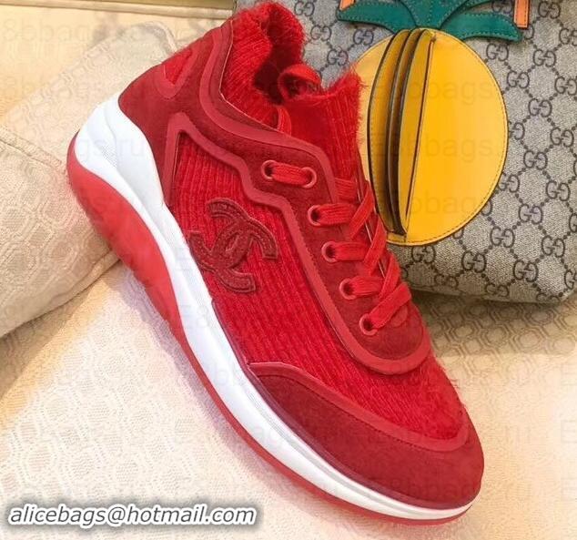 Top Design Chanel Fabric Suede Calfskin and TPU Sneakers G35202 Red 2019