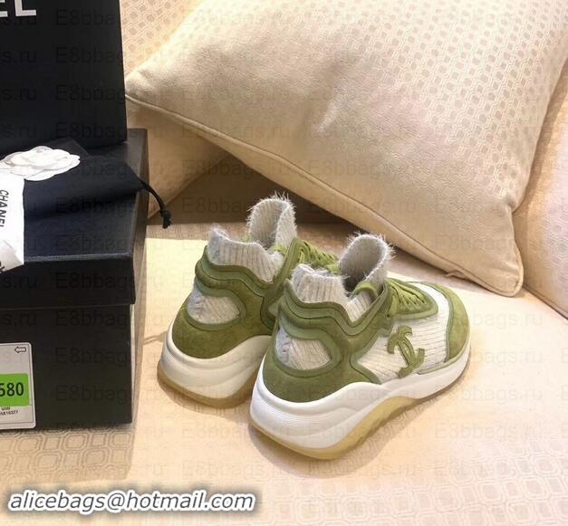 Luxury Chanel Fabric Suede Calfskin and TPU Sneakers G35202 Green 2019