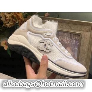 Pretty Style Chanel Fabric Suede Calfskin and TPU Sneakers G35202 White 2019