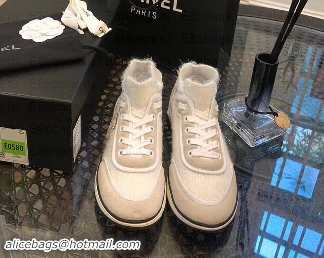 Pretty Style Chanel Fabric Suede Calfskin and TPU Sneakers G35202 White 2019